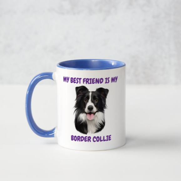 Border Collie Black/White blue mug